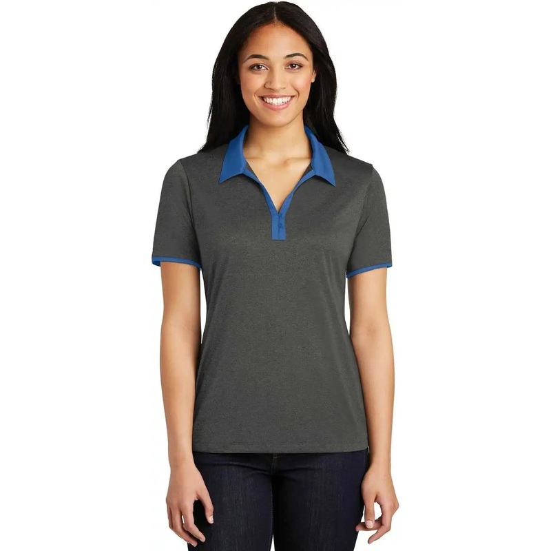 Sport-Tek LST667 Ladies Heather Contender Contrast Polo – Graphite Heather True Royal