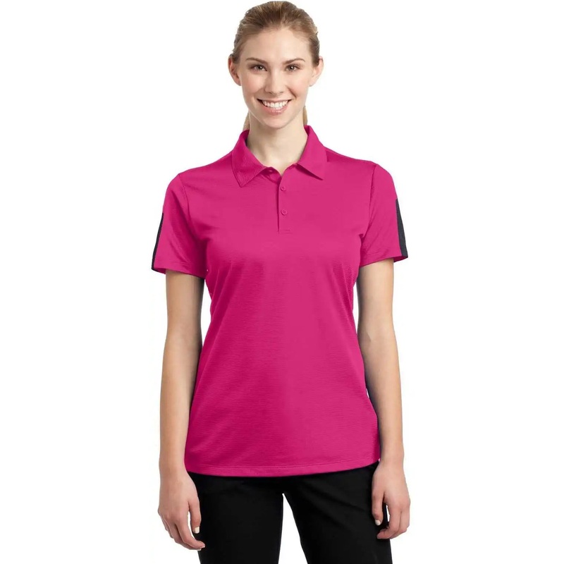 Sport-Tek LST695 Ladies PosiCharge Active Textured Colorblock Polo – Pink Raspberry Gray