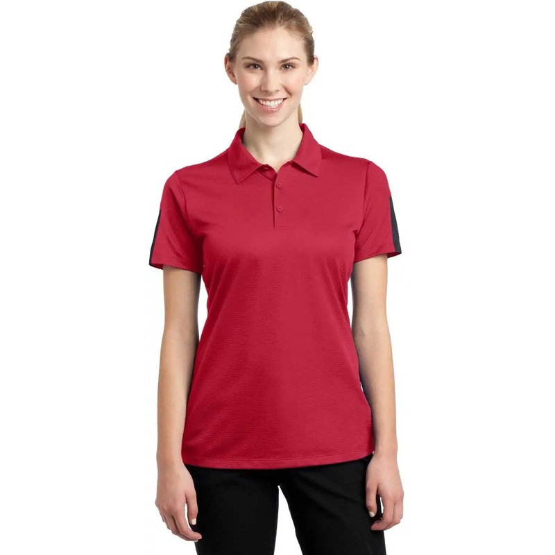 Sport-Tek LST695 Ladies PosiCharge Active Textured Colorblock Polo – True Red Gray