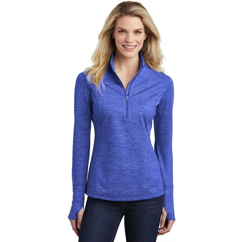 Sport-Tek LST855 Ladies Sport-Wick Stretch Reflective Heather 1/2-Zip Pullover – True Royal