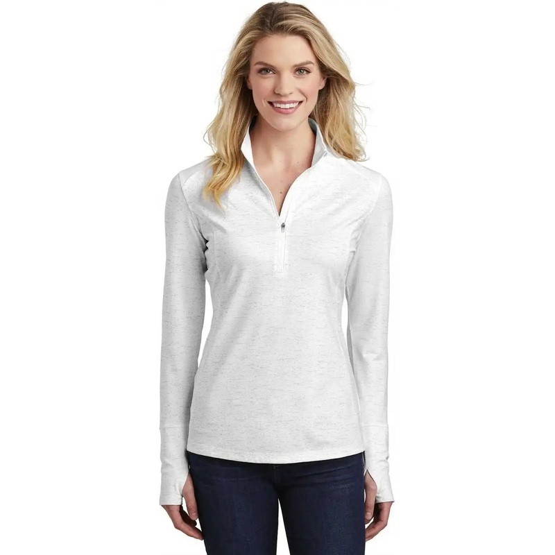 Sport-Tek LST855 Ladies Sport-Wick Stretch Reflective Heather 1/2-Zip Pullover – White