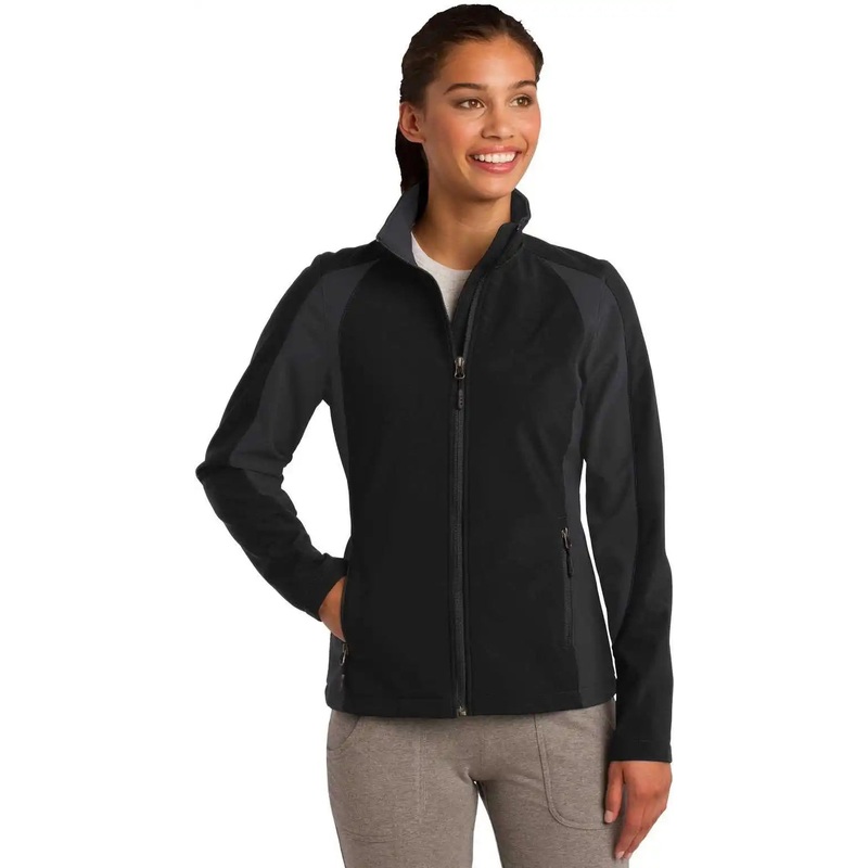 Sport-Tek LST970 Ladies Colorblock Soft Shell Jacket – Black Iron Gray