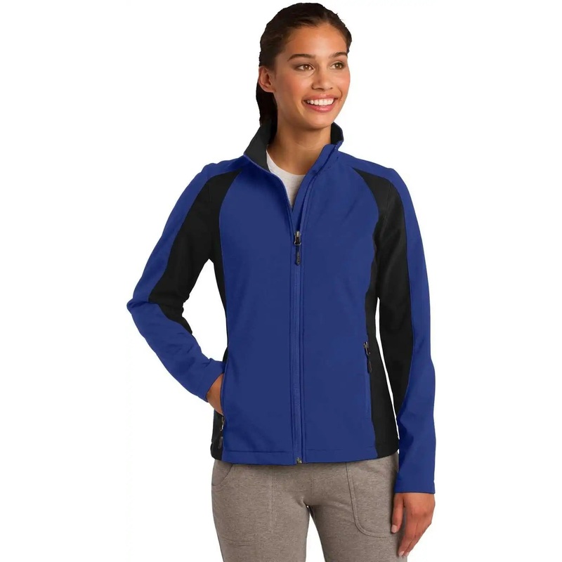 Sport-Tek LST970 Ladies Colorblock Soft Shell Jacket – True Royal Black