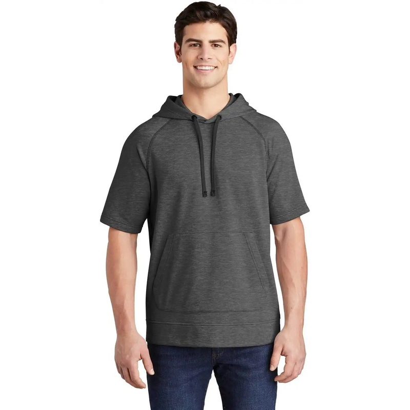 Sport-Tek ST297 PosiCharge Tri-Blend Wicking Fleece Short Sleeve Hooded Pullover ST297Dark Gray Heather