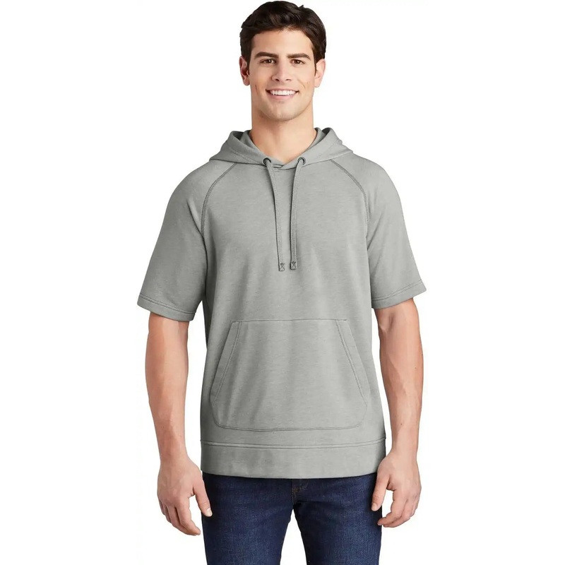 Sport-Tek ST297 PosiCharge Tri-Blend Wicking Fleece Short Sleeve Hooded Pullover ST297Light Gray Heather