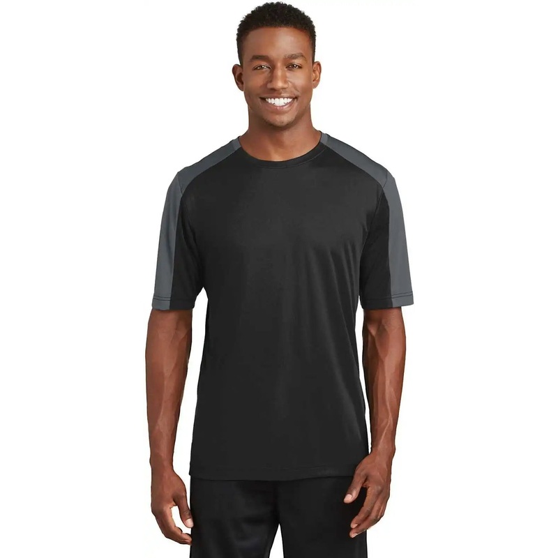 Sport-Tek ST354 PosiCharge Competitor Sleeve-Blocked Tee – Black Iron Gray