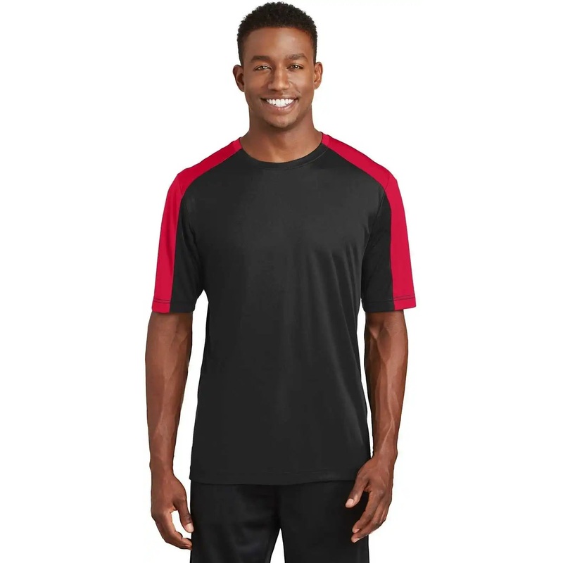 Sport-Tek ST354 PosiCharge Competitor Sleeve-Blocked Tee – Black True Red