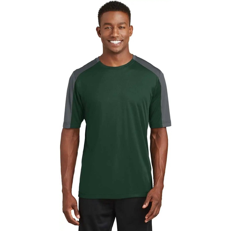 Sport-Tek ST354 PosiCharge Competitor Sleeve-Blocked Tee – Forest Green Iron Gray