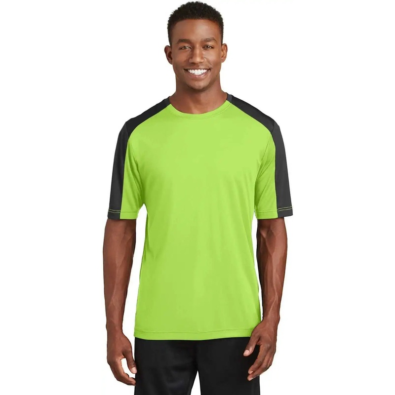Sport-Tek ST354 PosiCharge Competitor Sleeve-Blocked Tee – Lime Shock Black