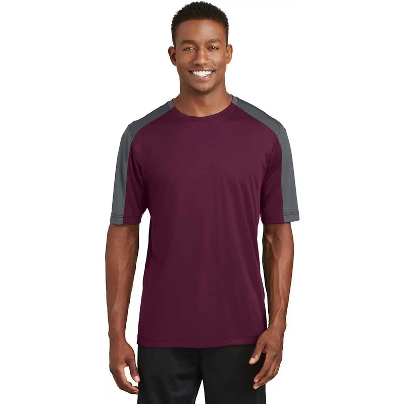 Sport-Tek ST354 PosiCharge Competitor Sleeve-Blocked Tee – Maroon Iron Gray