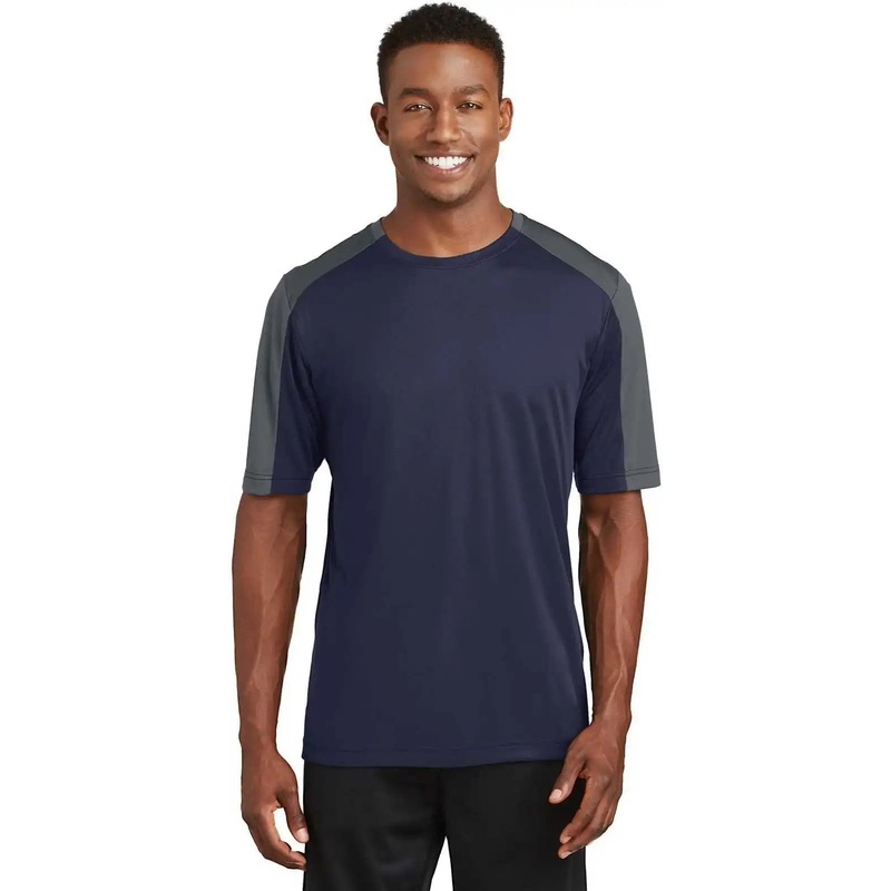 Sport-Tek ST354 PosiCharge Competitor Sleeve-Blocked Tee – True Navy Iron Gray