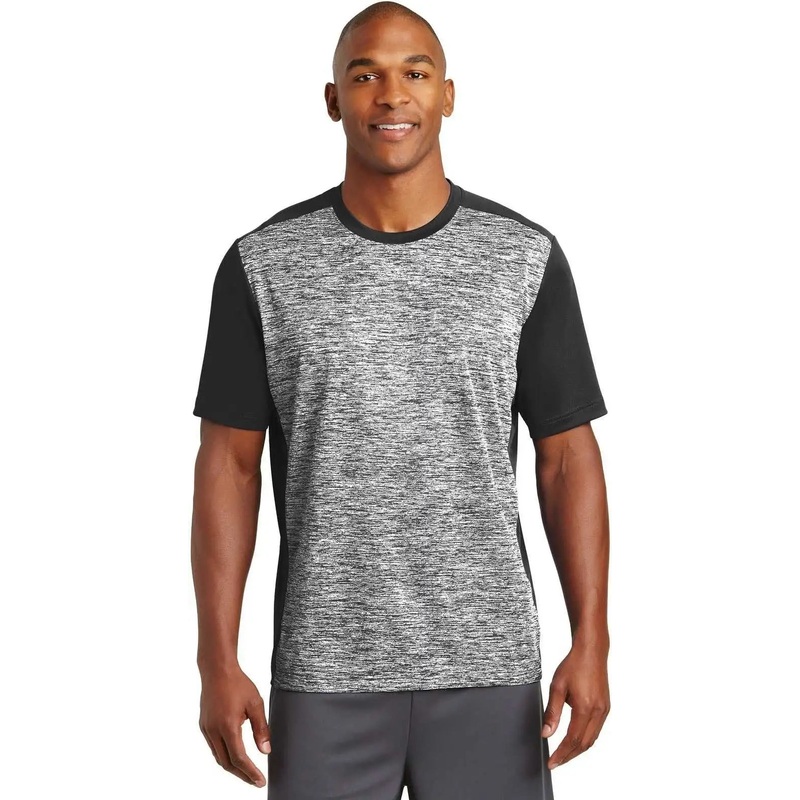 Sport-Tek ST395 PosiCharge Electric Heather Colorblock Tee – Black Electric Black