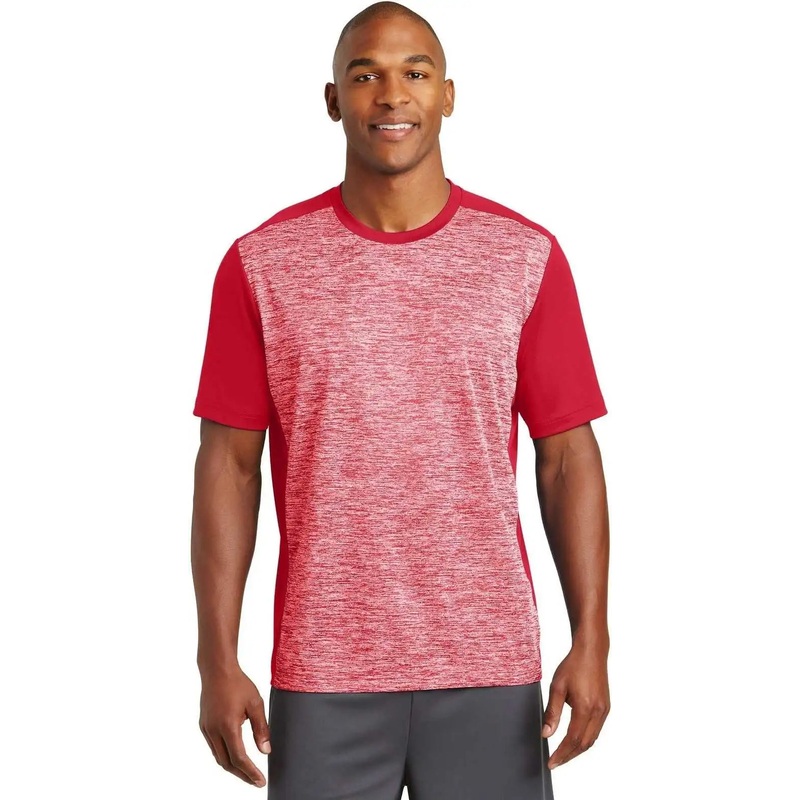 Sport-Tek ST395 PosiCharge Electric Heather Colorblock Tee – Deep Red Electric Deep Red