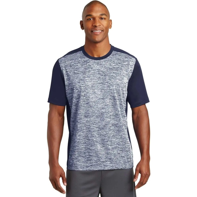 Sport-Tek ST395 PosiCharge Electric Heather Colorblock Tee – True Navy Electric True Navy