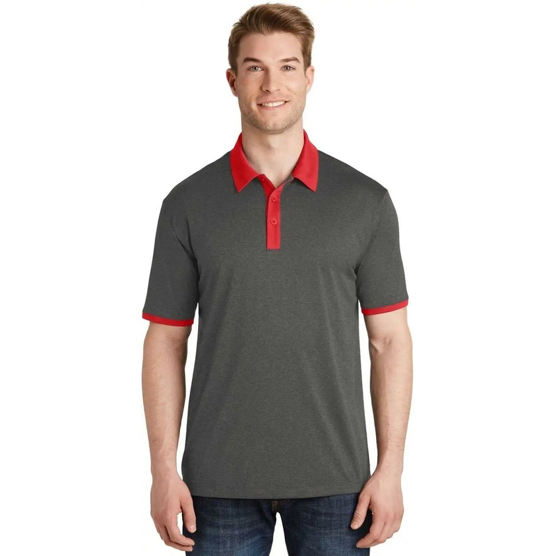 Sport-Tek ST667 Heather Contender Contrast Polo – Graphite Heather True Red