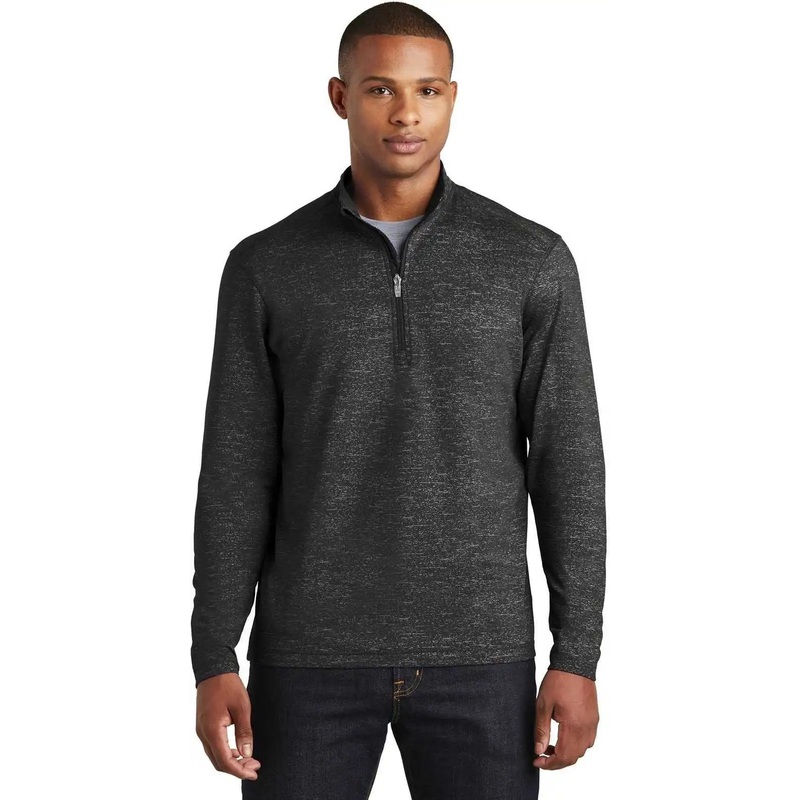 Sport-Tek ST855 Sport-Wick Stretch Reflective Heather 1/2-Zip Pullover – Black