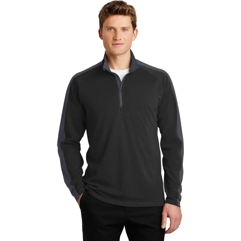 Sport-Tek ST861 Sport-Wick Textured Colorblock 1/4-Zip Pullover – Black Iron Gray