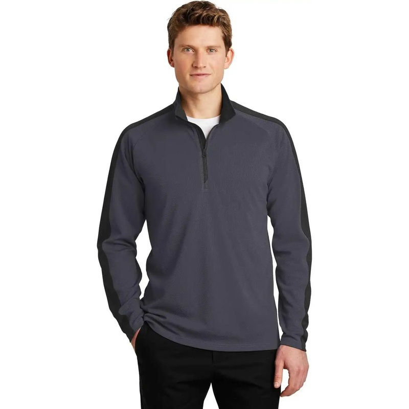 Sport-Tek ST861 Sport-Wick Textured Colorblock 1/4-Zip Pullover – Iron Gray Black