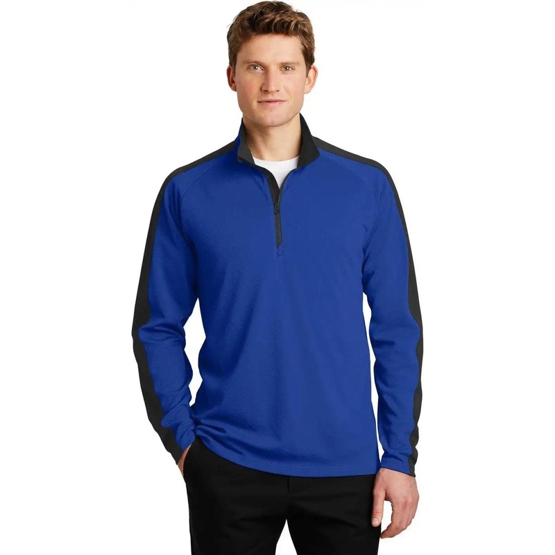 Sport-Tek ST861 Sport-Wick Textured Colorblock 1/4-Zip Pullover – True Royal Black