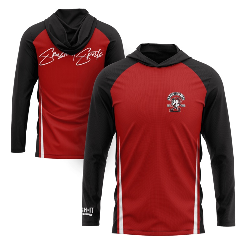 Smash It Sports Hooded Long Sleeve Tee – Red/Black