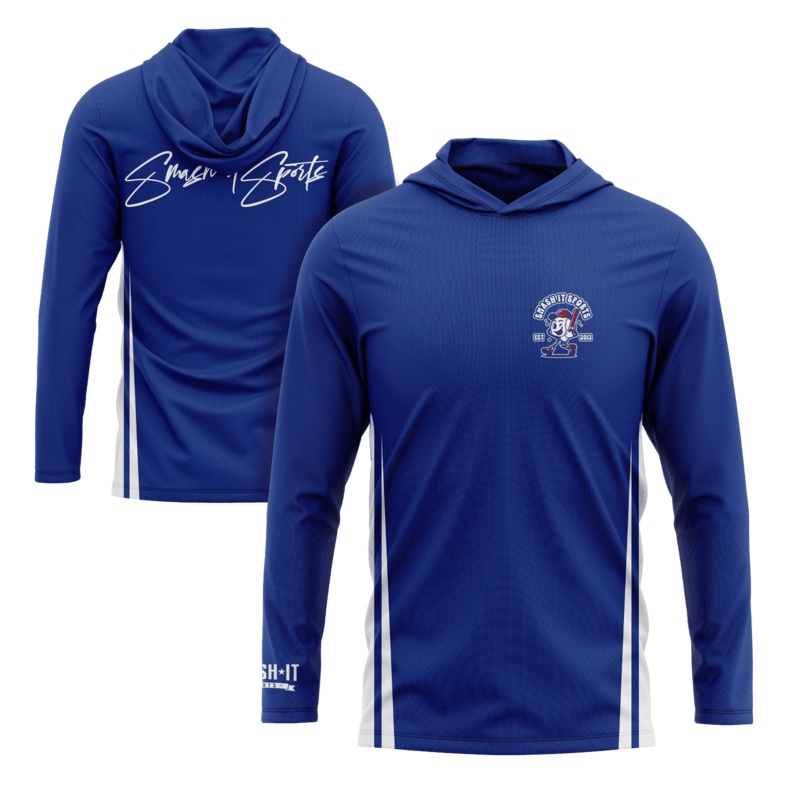 Smash It Sports Hooded Long Sleeve Tee – Royal Blue/White