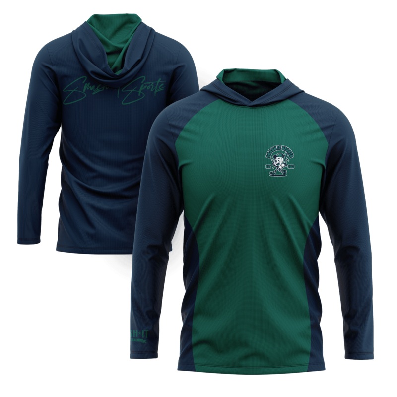 Smash It Sports Hooded Long Sleeve Tee – Teal/Navy