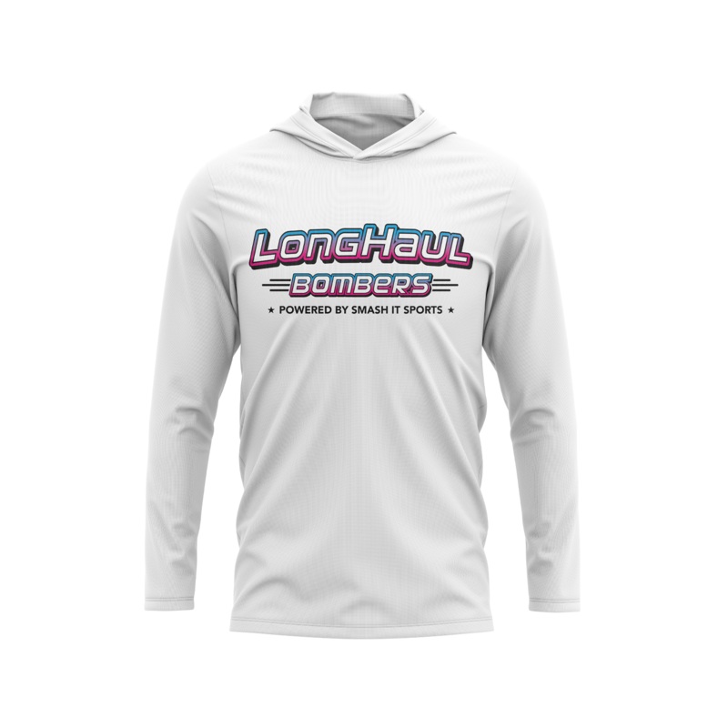 Long Haul Bombers – Semi-Sub Hooded Long Sleeve Shirt – Powered By – White/Vice