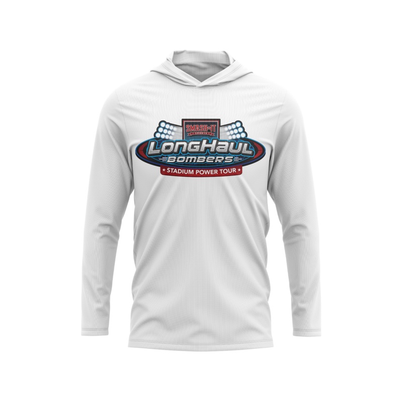 Long Haul Bombers – Semi-Sub Hooded Long Sleeve Shirt – Stadium Power Tour – White/Red/Blue