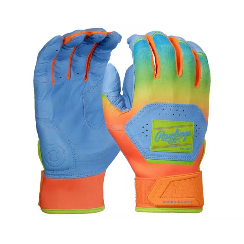 Rawlings Workhorse Funburst Batting Gloves – Columbia Blue/Orange