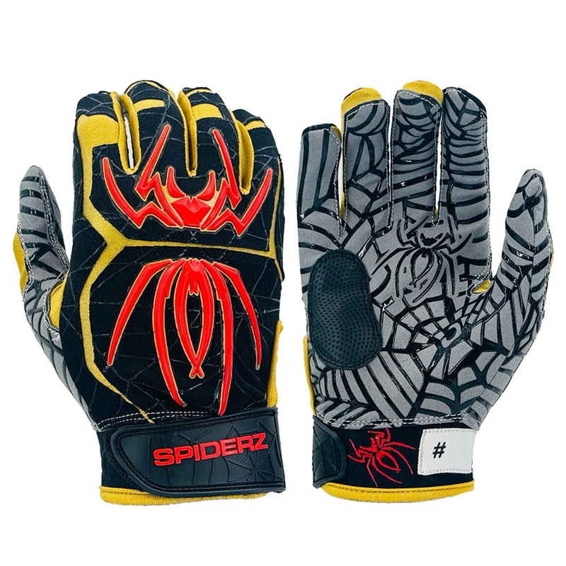Spiderz HYBRID Batting Gloves – Black/Gold/Red
