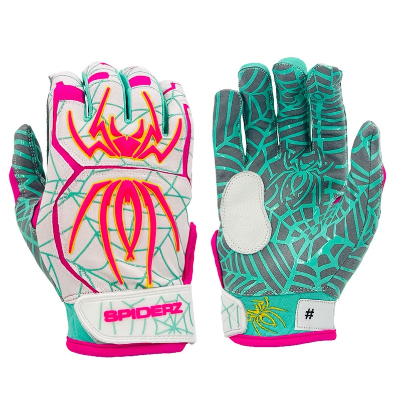 Spiderz HYBRID Batting Gloves – White/Pink/Mint